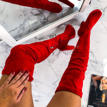 Červené semišové vysoké kozačky-218729-01