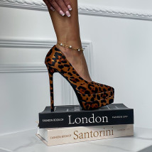 Hnědé lodičky s leopardím vzorem na platformě-309963-01