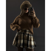 Hnědá kostkovaná PUFFY sukně-313319-04