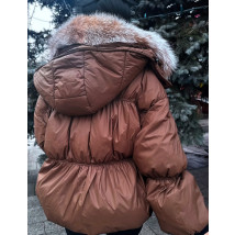 Hnědá péřová bunda s pravou kožešinou-314075-03