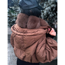 Hnědá péřová bunda s pravou kožešinou-314074-03