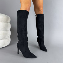 Černé semišové vysoké kozačky-323607-08
