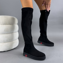Černé semišové vysoké kozačky-323385-04