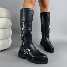 Černé vysoké kozačky s přeskami-323467-02
