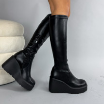 Černé vysoké kozačky na platformě-324372-03