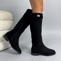 Černé semišové vysoké kozačky-324242-03