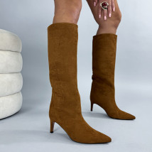Hnědé semišové vysoké kozačky-323803-09