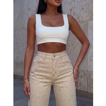 Béžové džíny s kamínky GLAM-329325-02