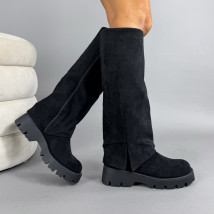 Černé semišové vysoké kozačky-323440-07