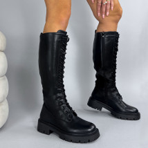 Černé vysoké kozačky na šněrování-324210-016