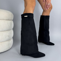 Černé semišové vysoké kozačky na platformě-324182-04