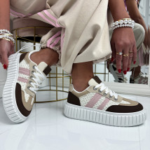 Bílo-hnědé krajkované tenisky-326504-013