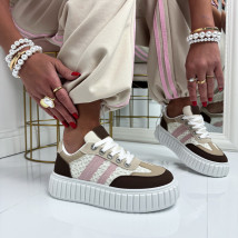 Bílo-hnědé krajkované tenisky-326504-013