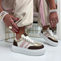 Bílo-hnědé krajkované tenisky-326504-013