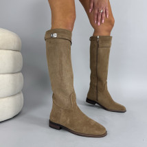 Hnědé semišové vysoké kozačky-323881-02
