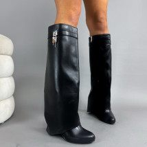 Černé vysoké kozačky na platformě-323461-01