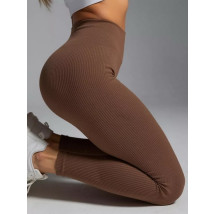 Tmavě hnědé vroubkované push-up legíny-324638-05