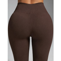 Tmavě hnědé vroubkované push-up legíny-324638-05