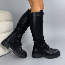 Černé vysoké kozačky na šněrování-324210-016