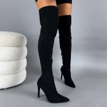 Černé semišové vysoké kozačky-323399-010