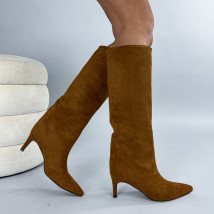 Hnědé semišové vysoké kozačky-323803-09