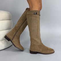 Hnědé semišové vysoké kozačky-323881-02