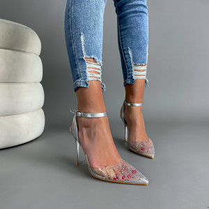 Stříbrné průhledné sandále s kamínky