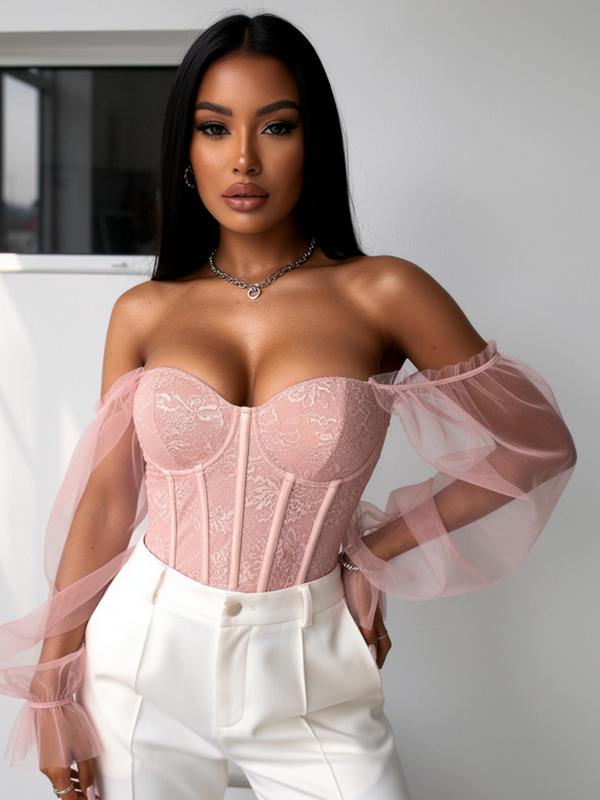 Růžový krajkovaný korzet