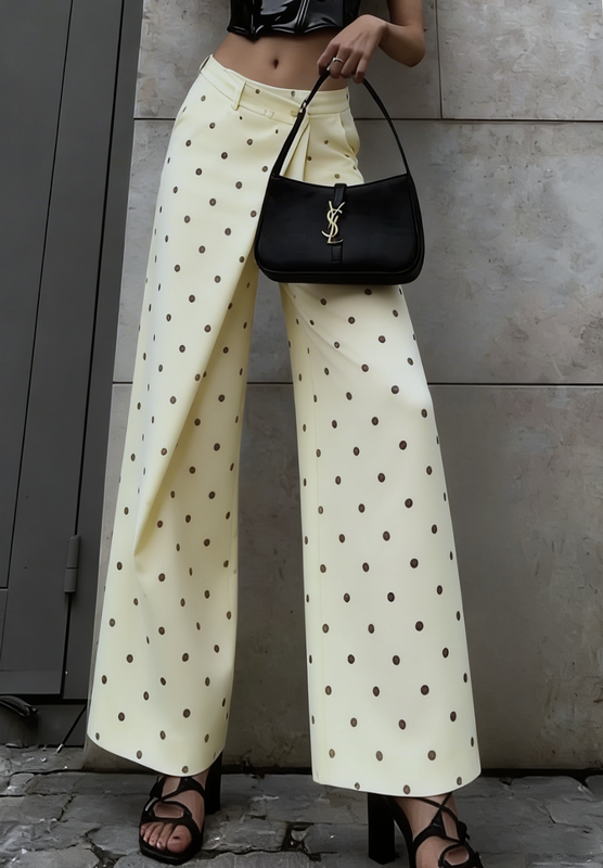Smetanové široké puntíkaté kalhoty