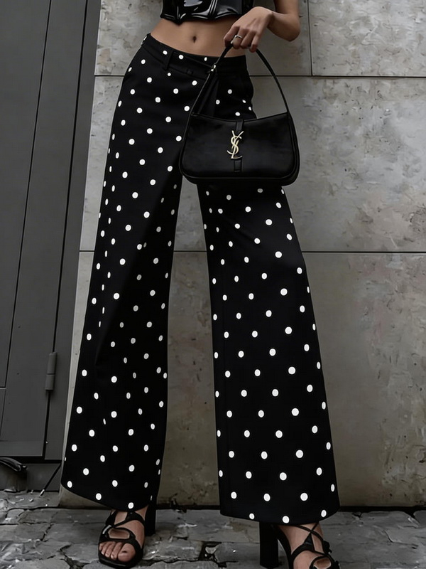 Černé široké puntíkaté kalhoty