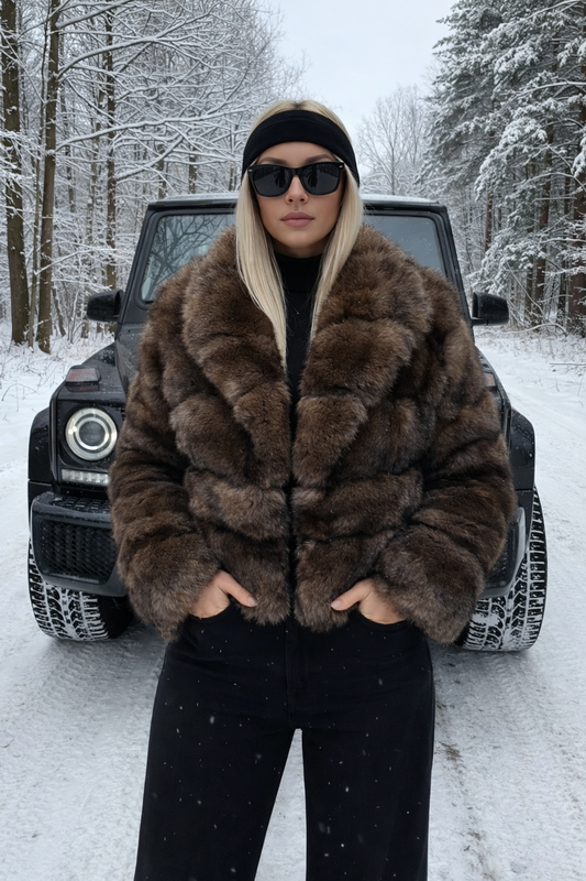 Hnědý kožušinový kabát
