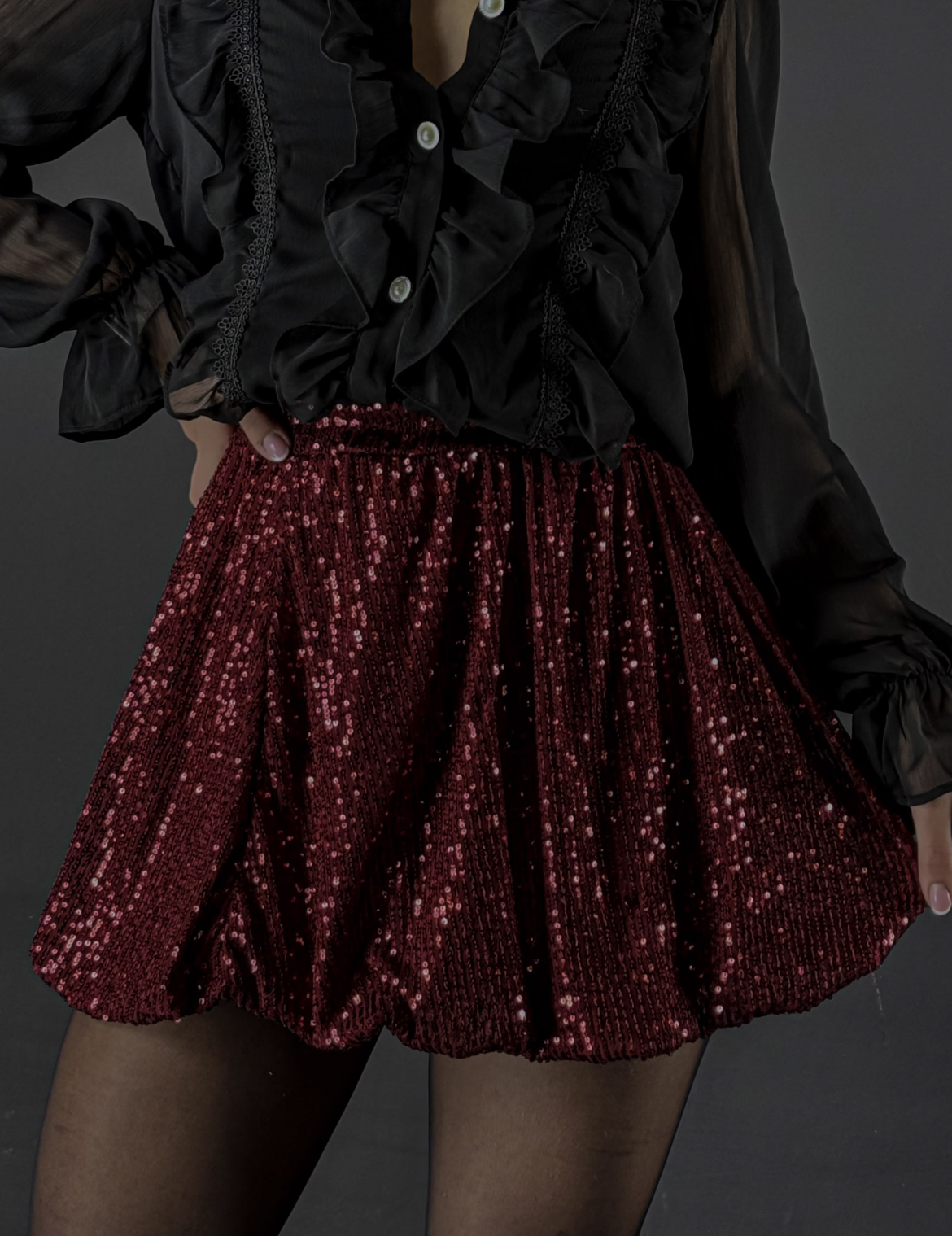 Vínová flitrovaná sukně