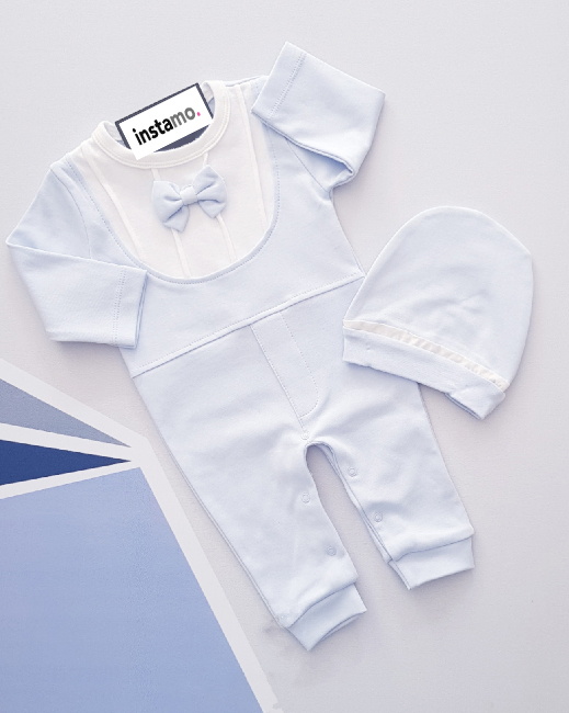 Světle modrý overal s čepičkou