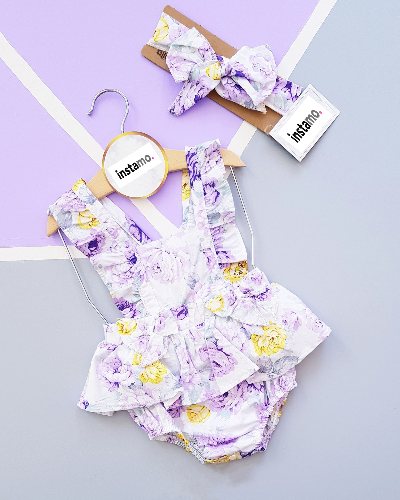 Fialový letní overal s čelenkou