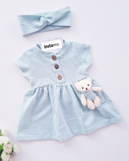 Zelené letní šaty s medvídkem a čelenkou