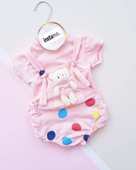 Růžová letní souprava s medvídkem