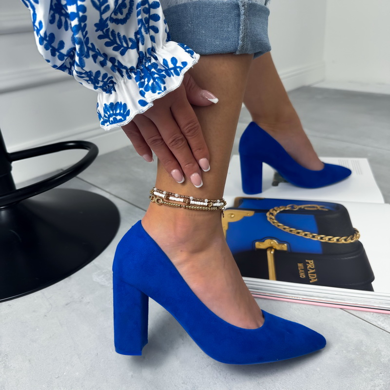 Modré lodičky s hrubým podpatkem