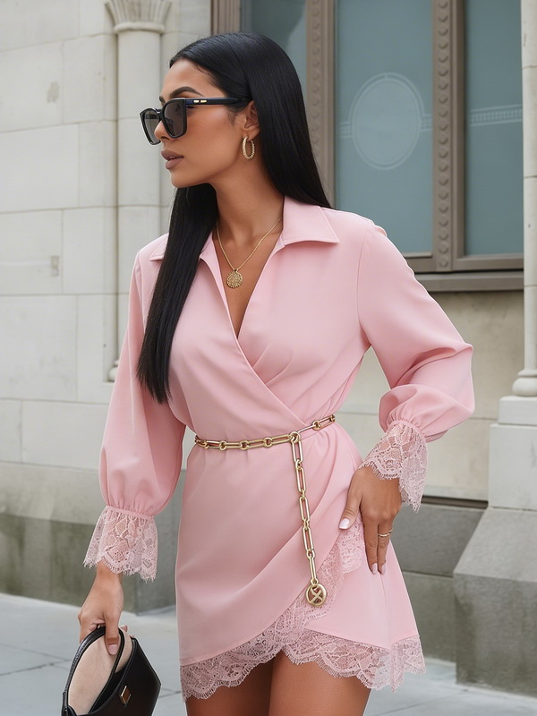 Růžové šaty s krajkou