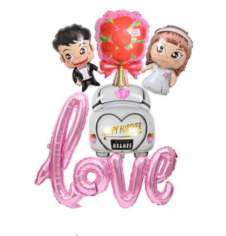 Set novomanželé + růžový balón LOVE