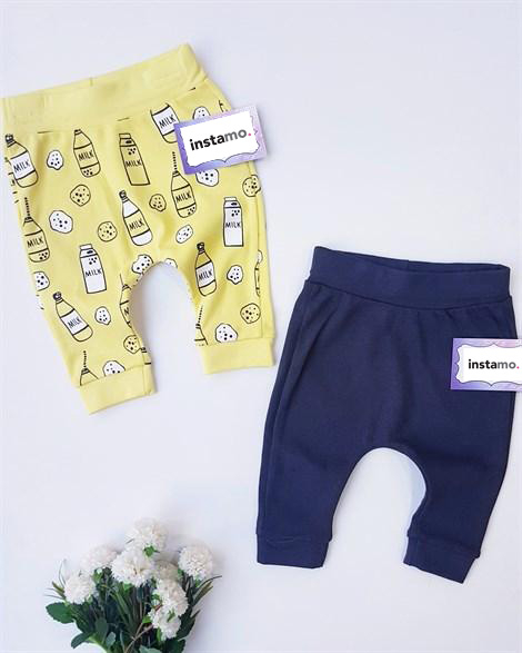 Žluté a modré bavlněné tepláčky