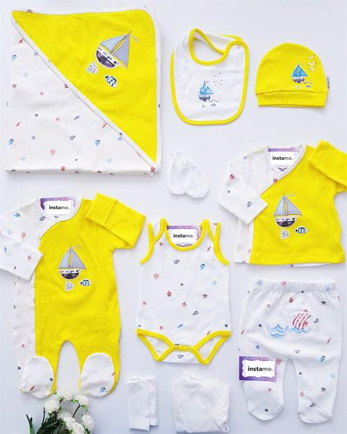 Žlutá desetidílná  bavlněná souprava