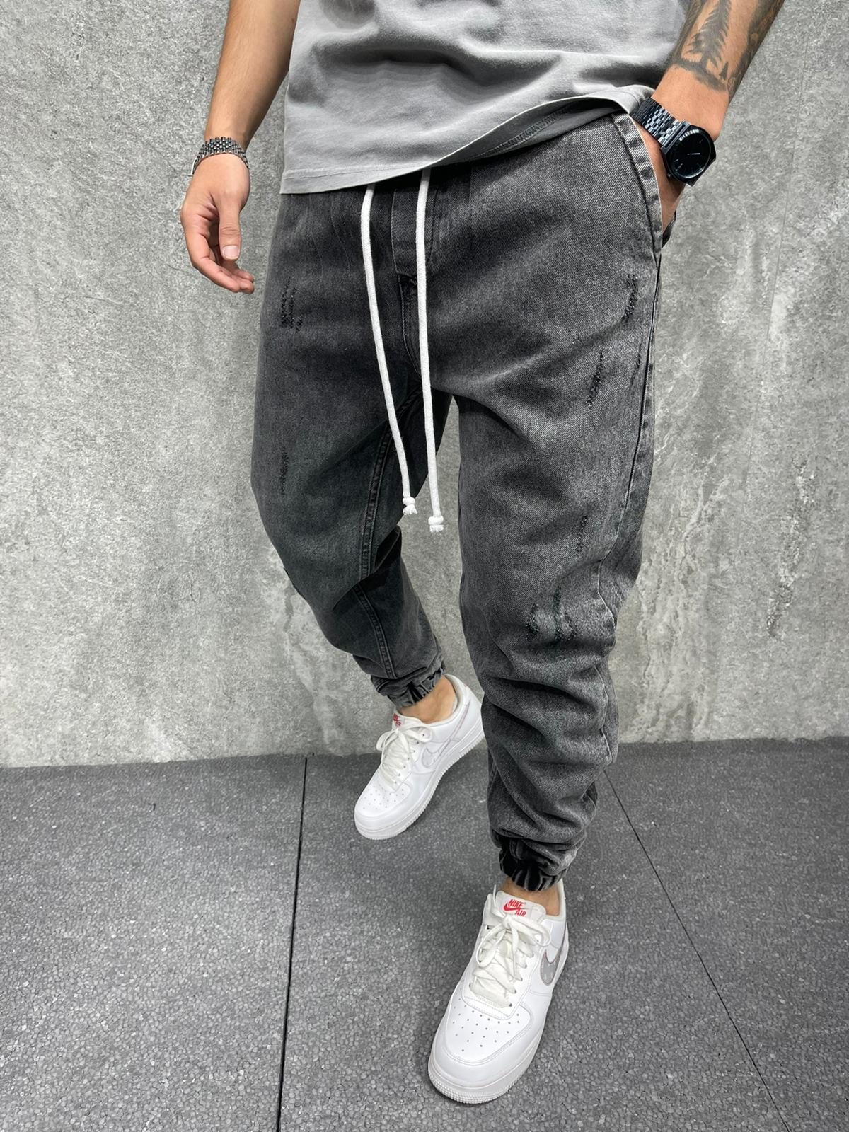 Šedé džíny v pase na gumičku