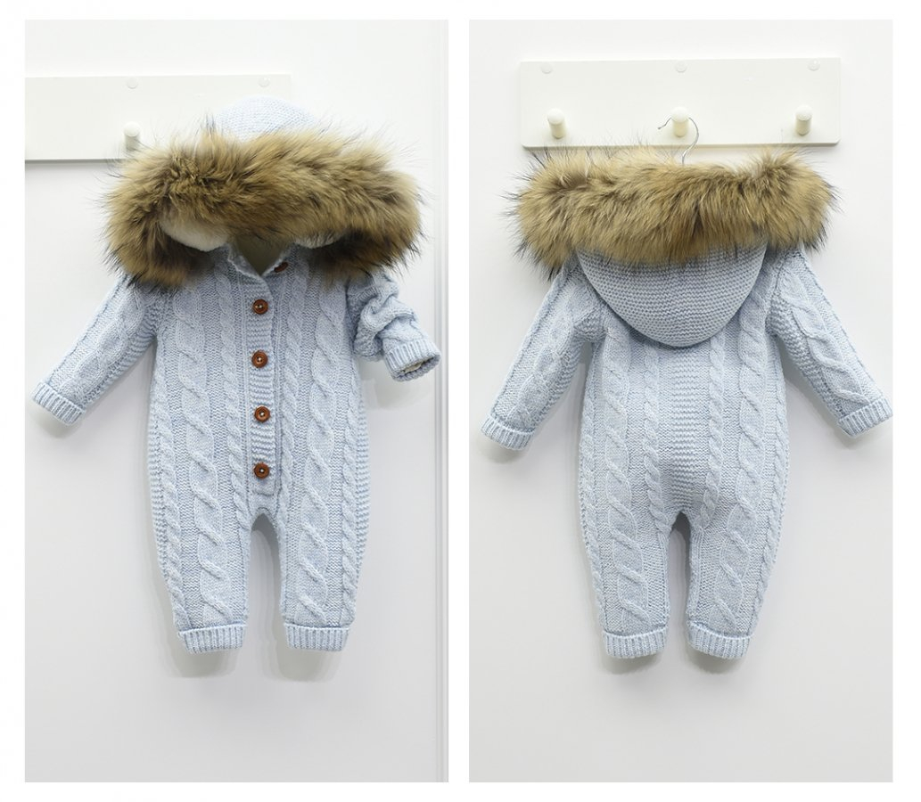 Dětský modrý overal s pravou kožešinou