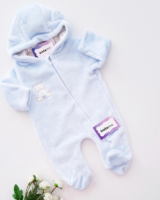 Plyšový modrý overal s bambulkou Teddy