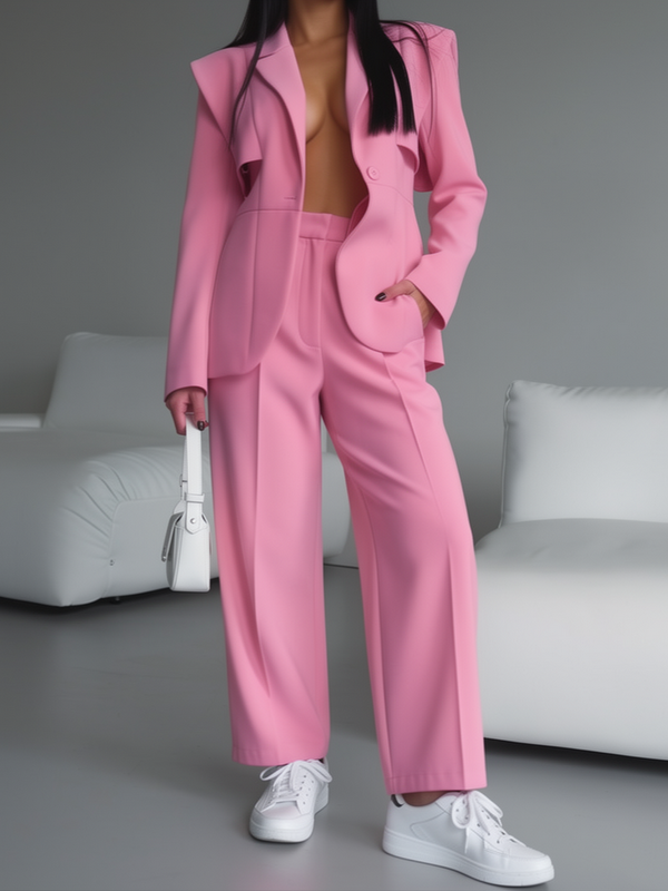 Růžový kalhotový komplet