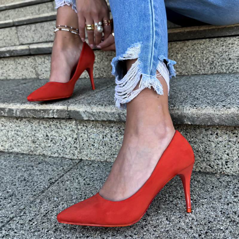 Oranžové semišové lodičky