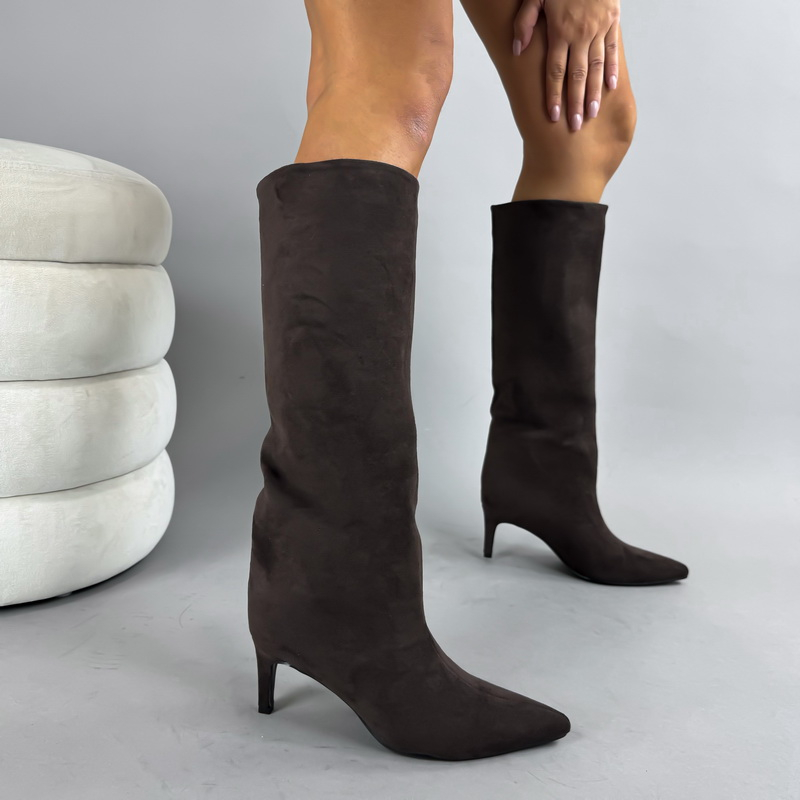 Tmavě hnědé  semišové vysoké kozačky