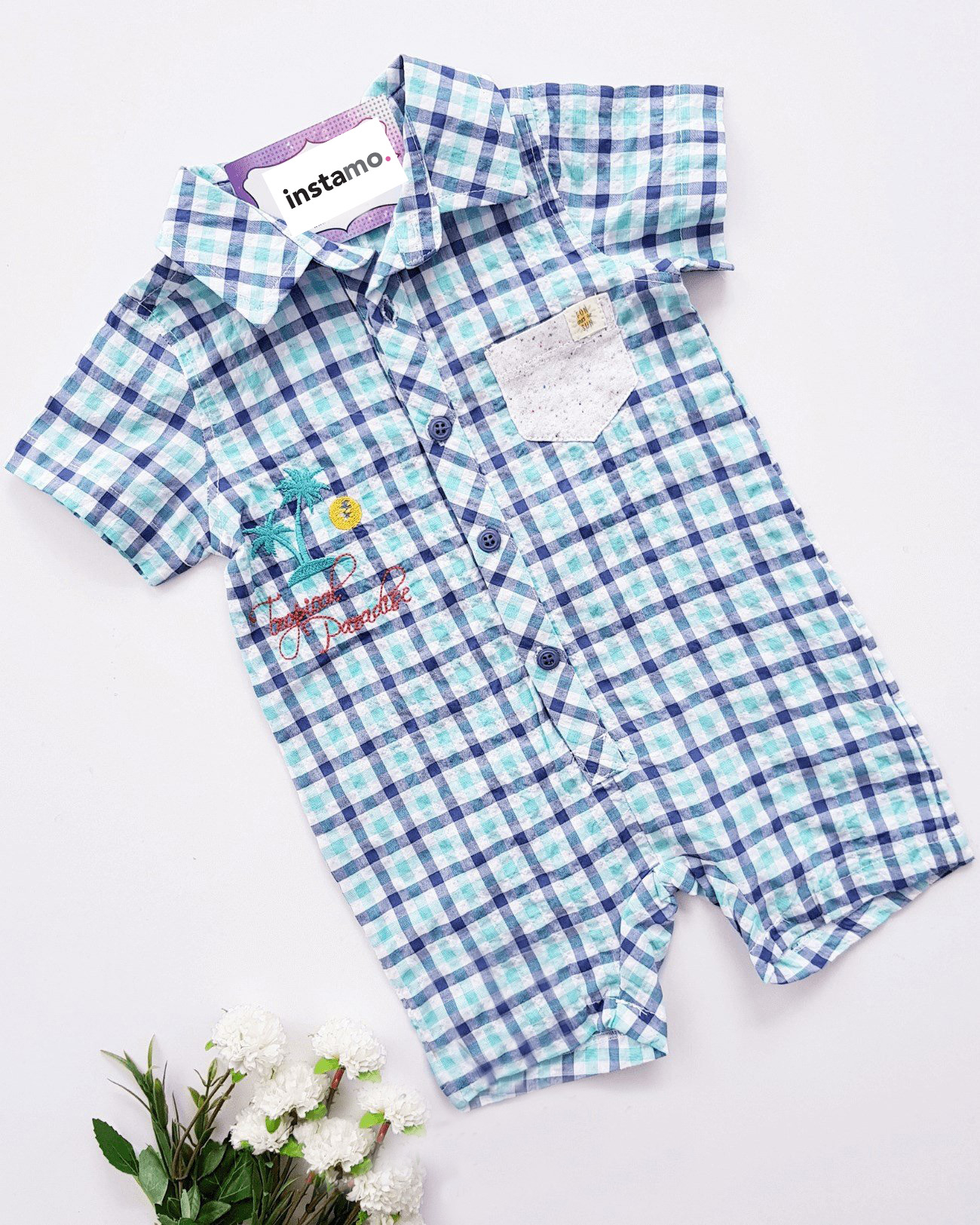 Modro zelený košilový overal