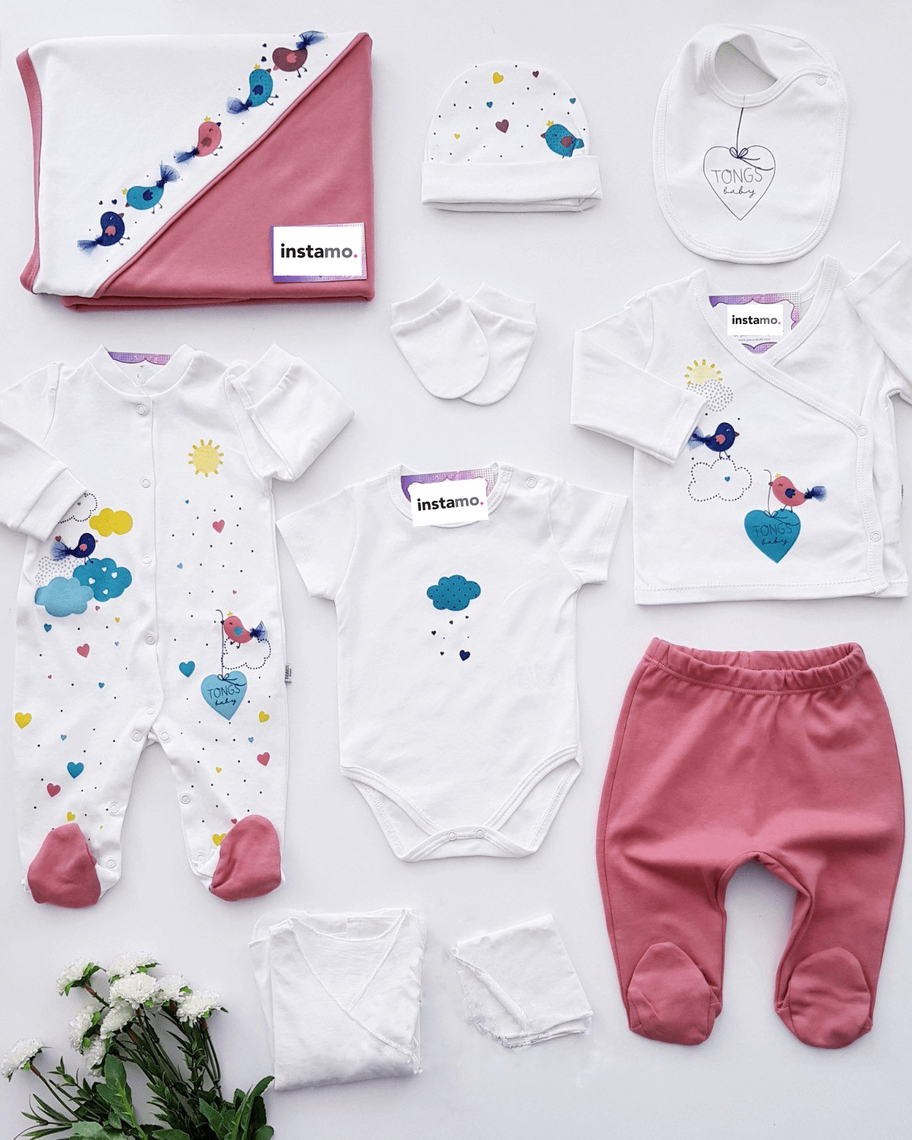 Bílá desetidílná bavlněná  souprava