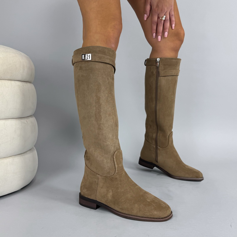 Hnědé semišové vysoké kozačky